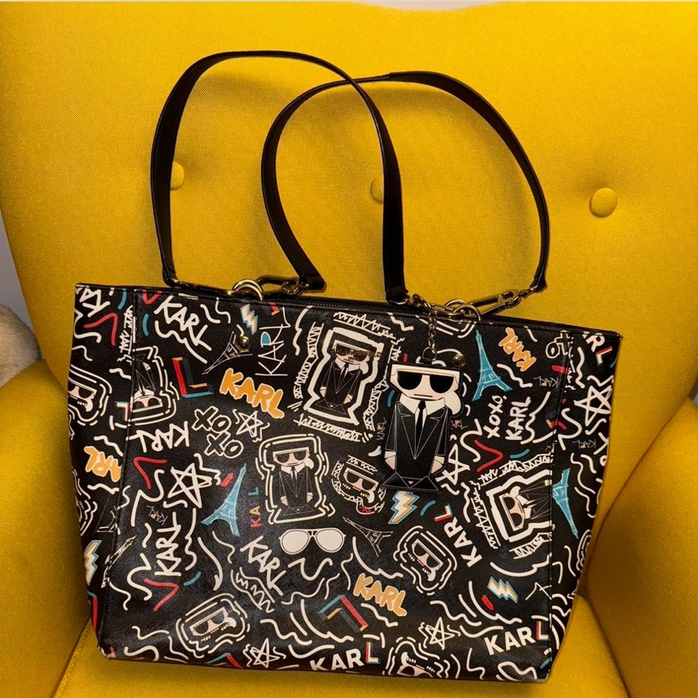 Karl Lagerfeld Paris Womens Adele leather Tote handbag purse.